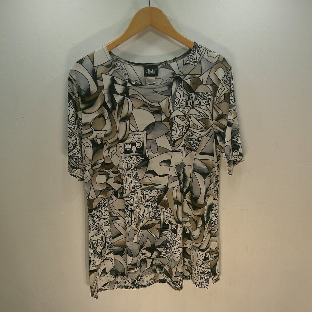 Jostar USA 2 PC Set Gray & Tan Abstract Print Stretchy Tunic & Capri Set Size XL